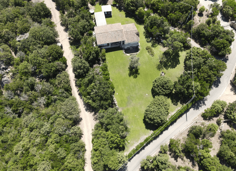 Detached house with swimming pool, surrounded by greenery and a carport