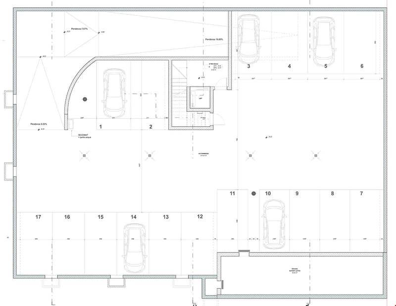 The image shows a floor plan with a garage, parking spaces, and several rooms including a living room, kitchen, and bedrooms.