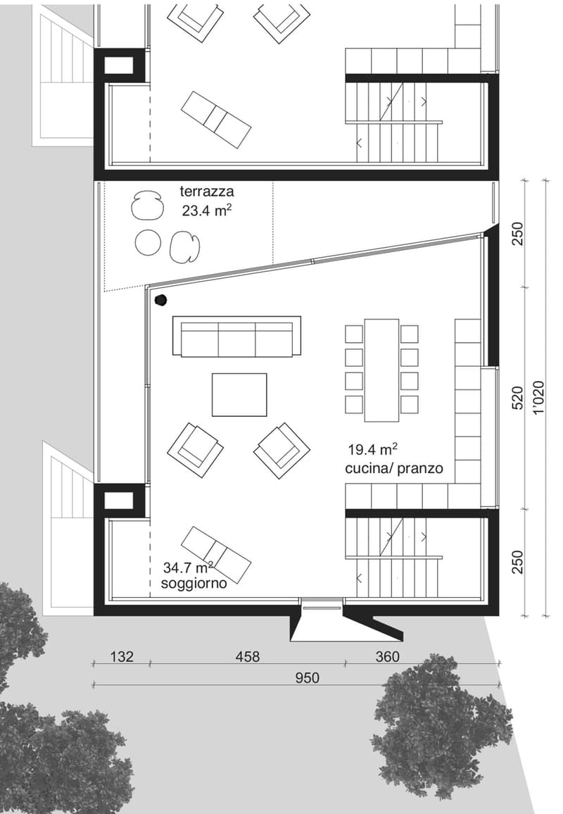Living room, kitchen/dining room, bedroom, balcony, bathroom