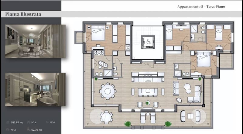 living room, kitchen, 4 bedrooms, 4 bathrooms, balcony