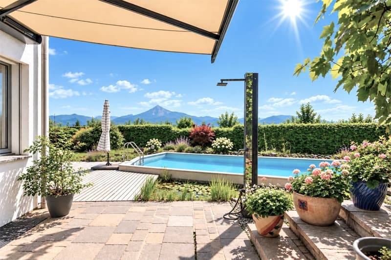 Aussenanlage mit Pool und Poolhaus