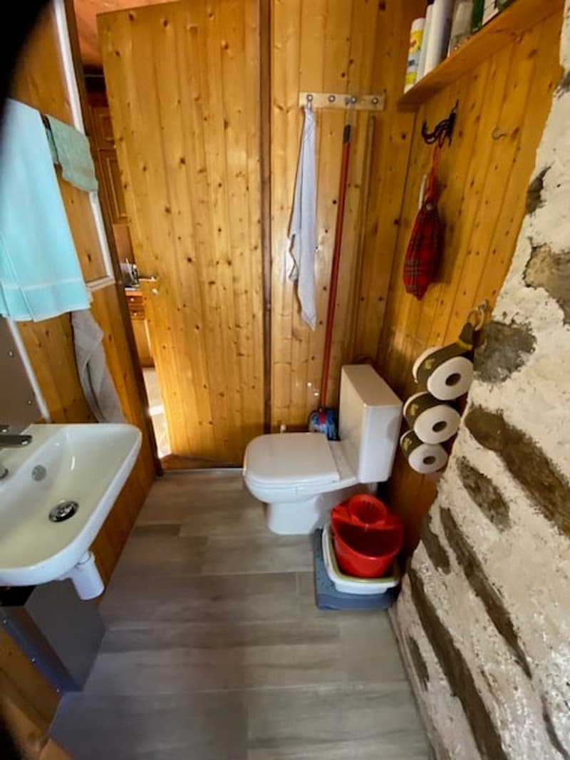 bathroom with sink, toilet, and storage