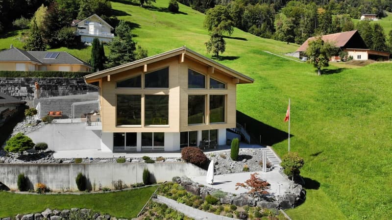 Exklusives Wohnhaus am Hang mit beeindruckender Architektur und vielfältigen Aussenbereichen - Südostansicht