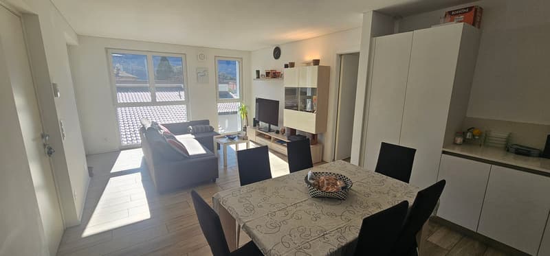 balcony, TV, dining table, sofa, coffee table, floor lamp