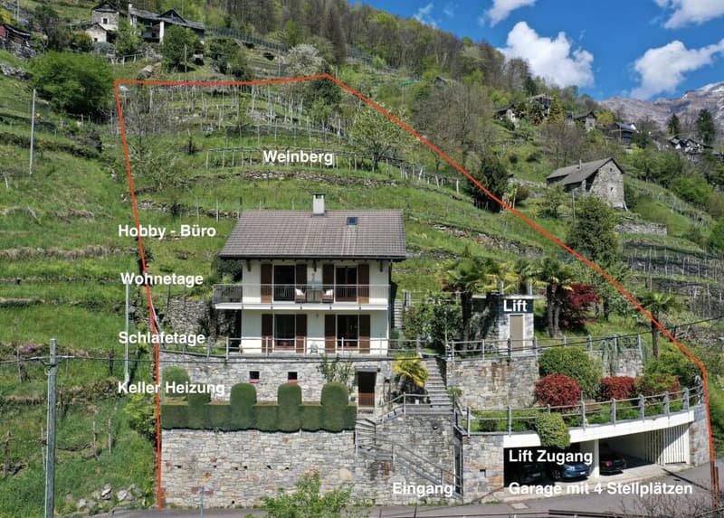 Schönes Einfamilienhaus in herrlicher Sonnenlage mit grossem Garten, eigenem Weinberg und Lift (1)