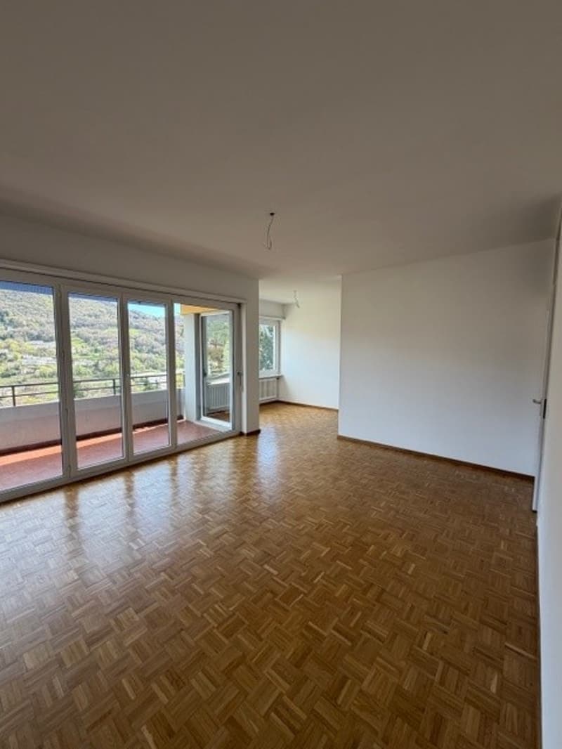 empty room, wooden floor, sliding glass doors, balcony, white walls, white ceiling
