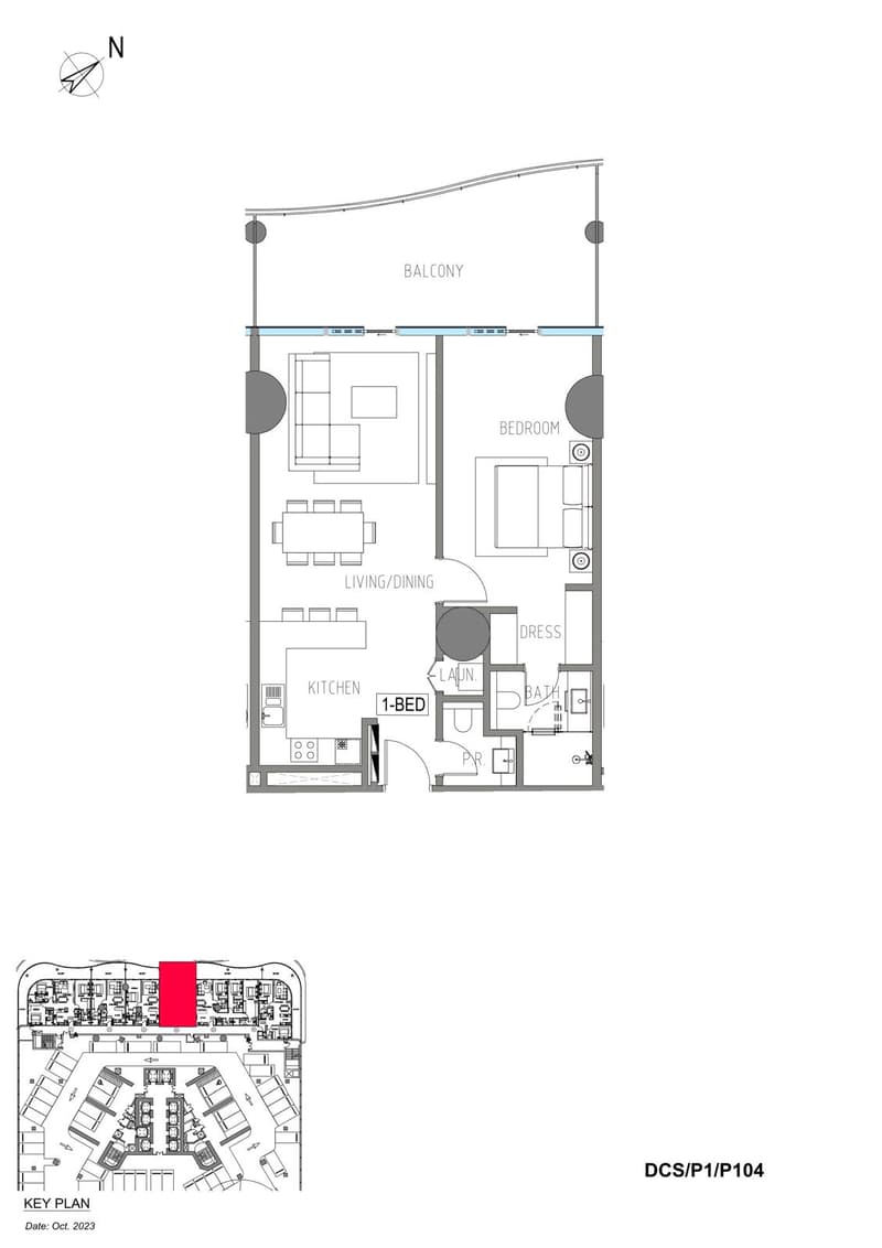 Balcony, Bedroom, Living/Dining area, Kitchen, Bathroom, Dress area, Laundry area