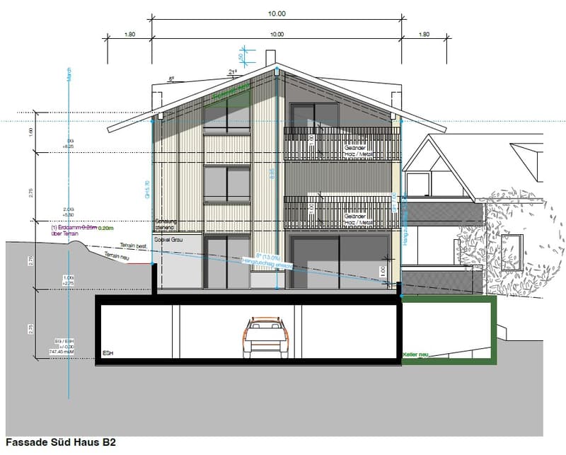 3 story house, raised ground floor, garage, 2 balconies, 3 bedrooms, 2 bathrooms