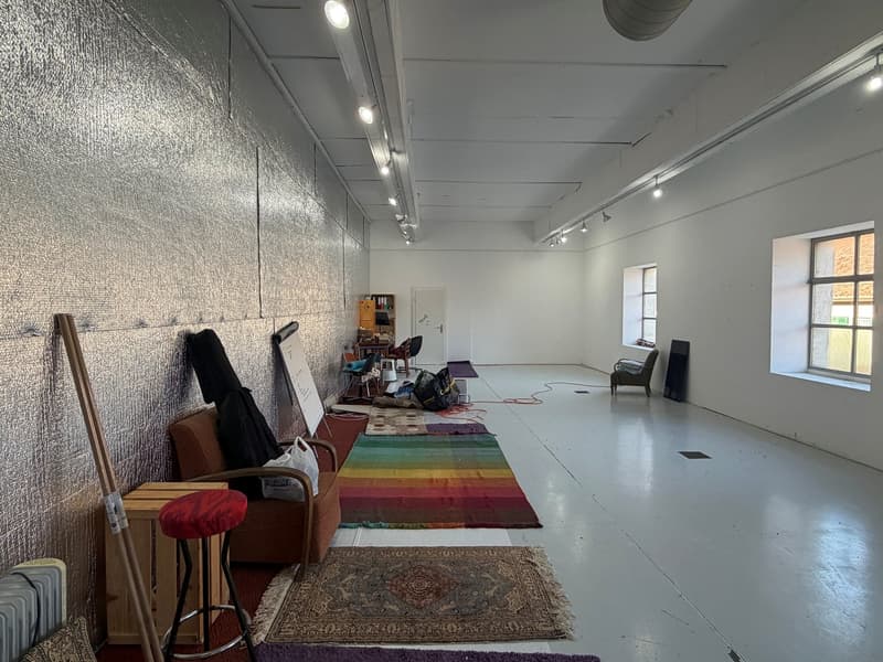 empty room, white walls, silver walls, white floor, windows, chairs, carpets, lights