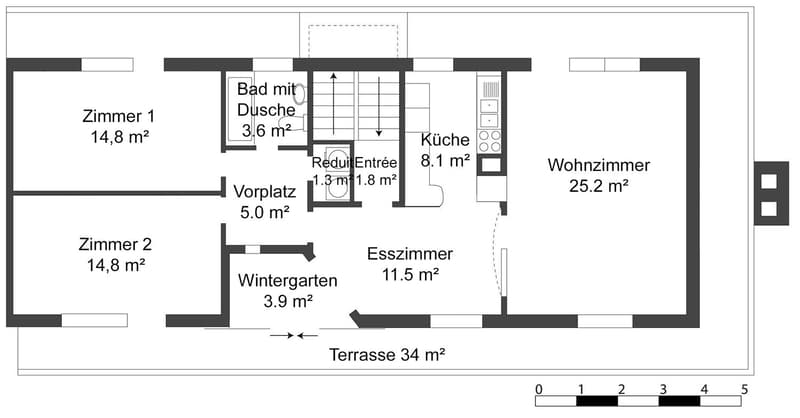 Living room, kitchen, 2 bedrooms, 2 bathrooms, entrance hall, balcony, terrace