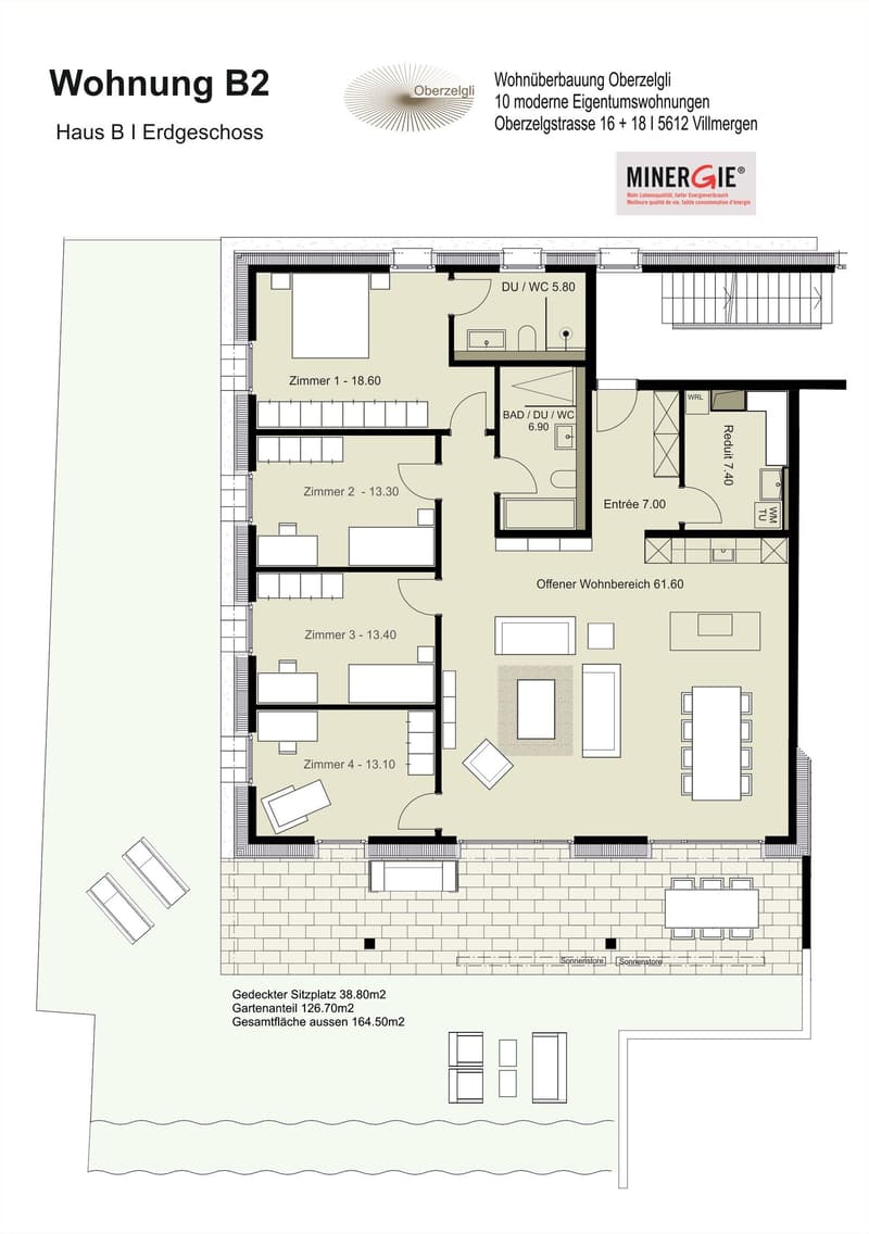 Oberzelgli - Grundrissplan 5.5 Zimmer Garten-Wohnung B2