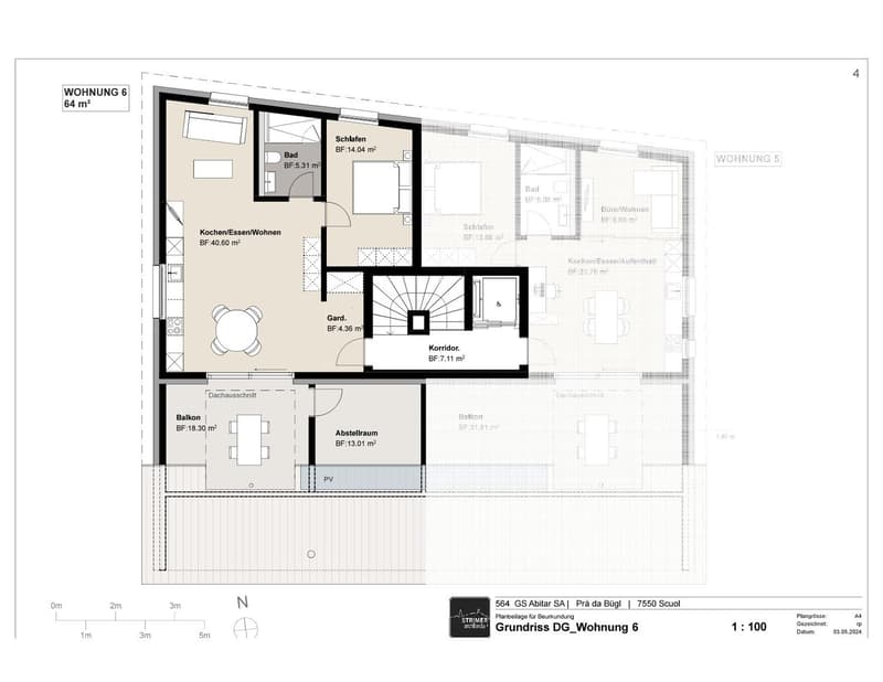 2 bedrooms, 2 bathrooms, kitchen/living area, dining room, balcony