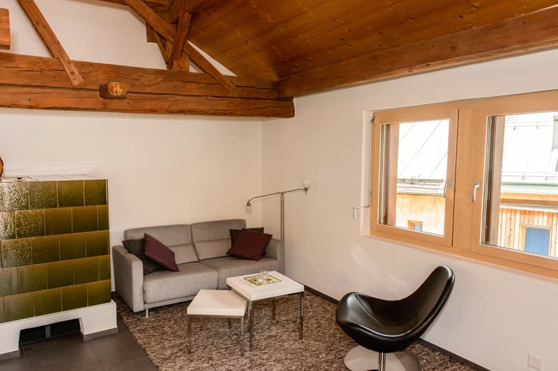 Wohnzimmer mit Holzofen