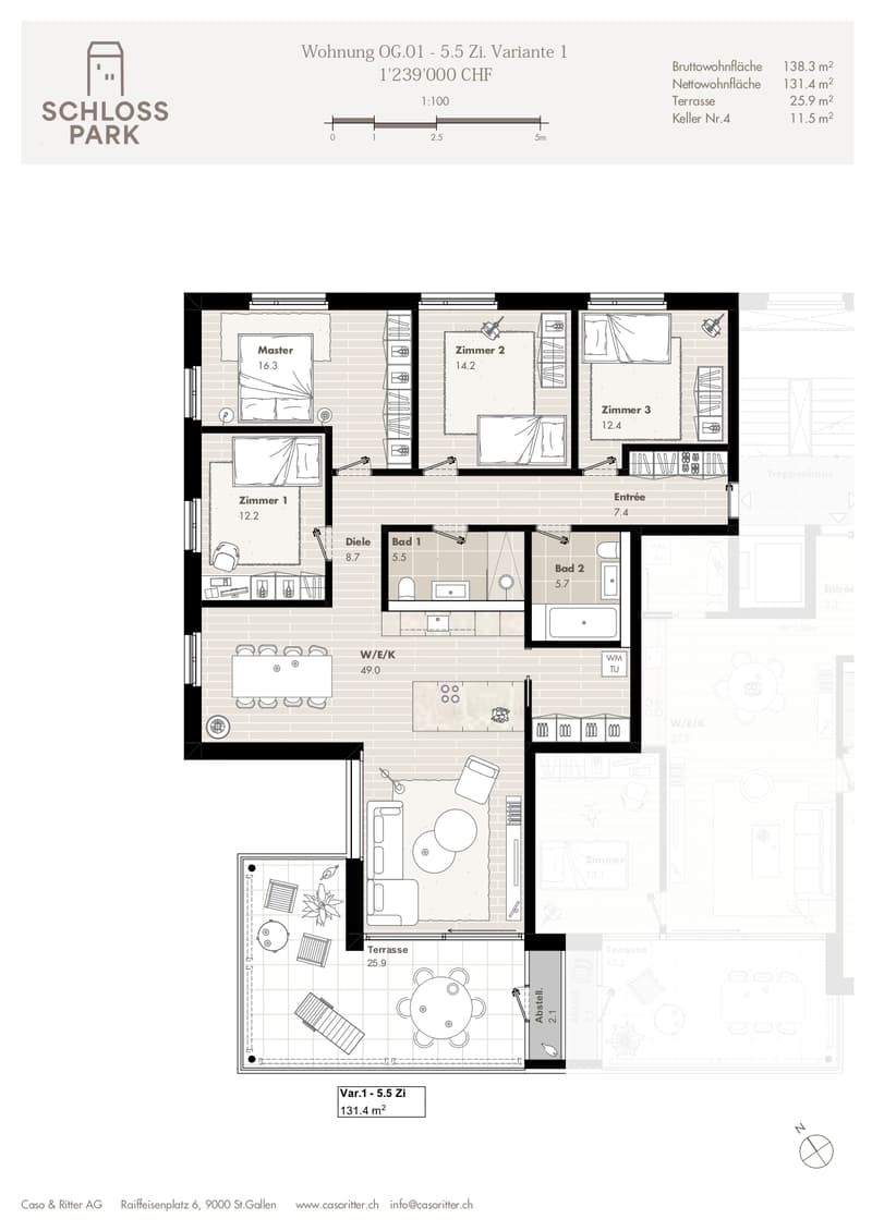 Grundriss 5.5-Zimmer Variante 1