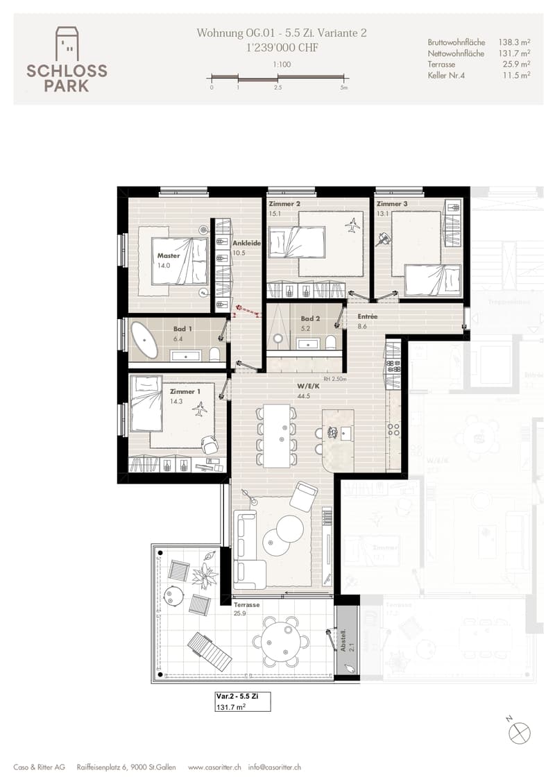 Grundriss 5.5-Zimmer Variante 2