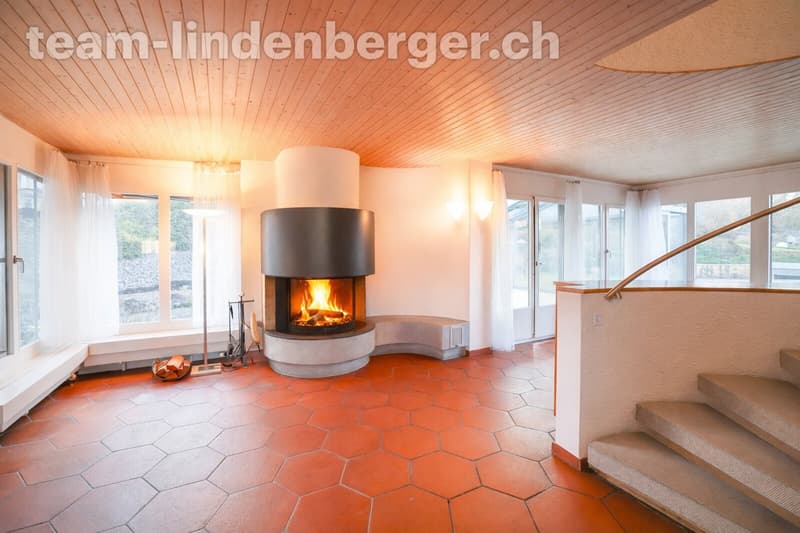 Heimeliger Wohnbereich mit Chemineé (Feuer visualisiert)