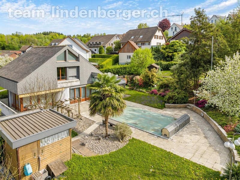 Luftaufnahme Ansicht Pool und Garten