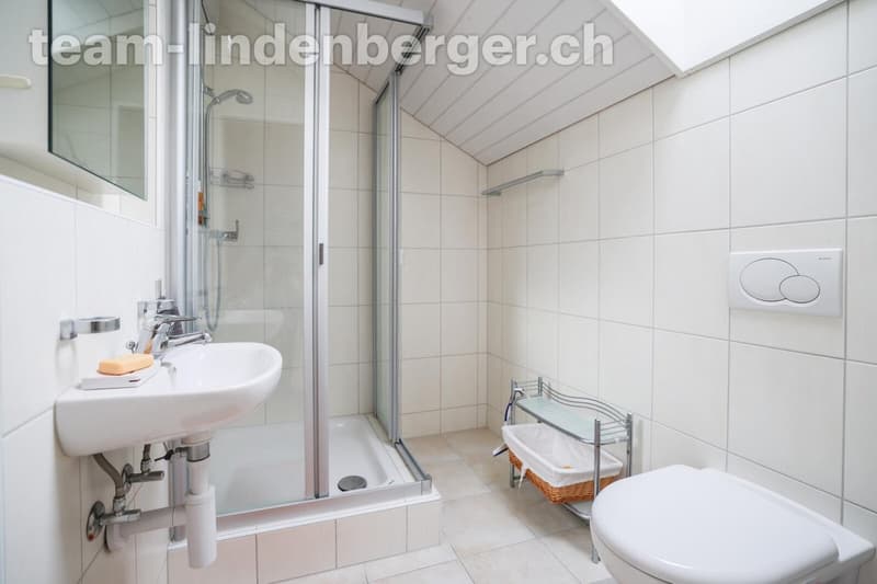 Badezimmer mit Dusche im Dachgeschoss
