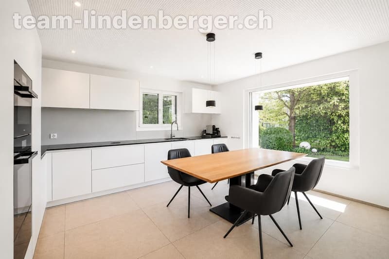 Moderne, grosszügige Küche mit viel Stauraum und hochwertigen Geräten