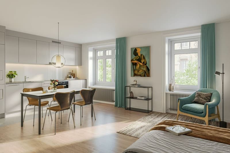 Visualisierung einer 1-Zimmerwohnung