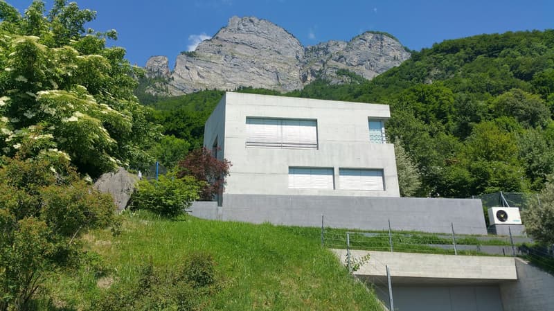 Modernes Sichtbeton-Wohnhaus mit Infinity-Pool am Fusse des Gonzen über Sargans (1)