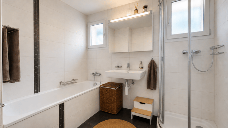 Badezimmer mit Badewanne und Dusche im