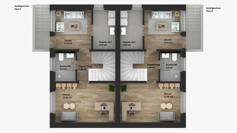 155 m2 Grosses Neubau-DEFH (Haus B), 6.5 DEFH, 3 Nasszellen, Garten, Sitzplatz, Carport & PP (20)