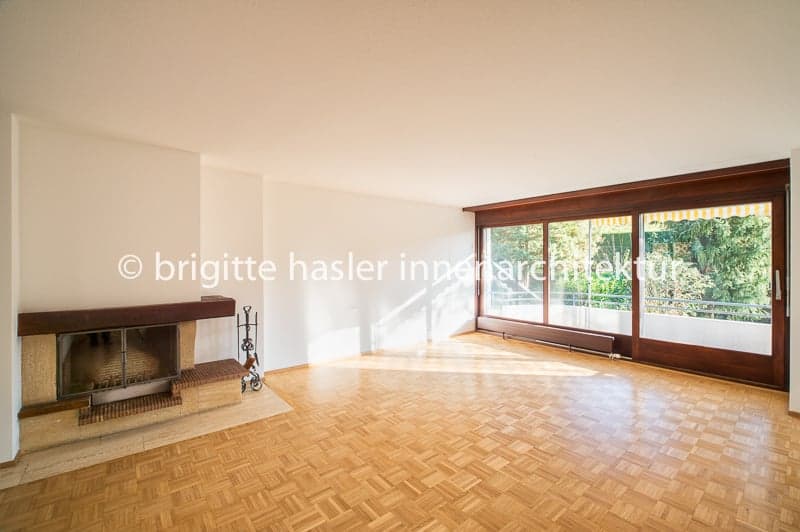 wooden floor, fireplace, sliding glass doors, balcony