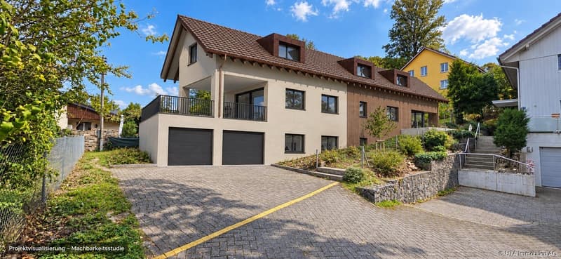 Projektvisualisierung Neubau Zweifamilienhaus, Machbarkeitsstudie DEFH