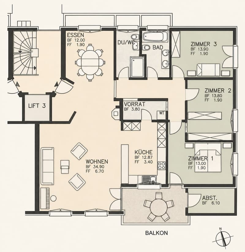 Helle 4.5-Zimmer-Wohnung mit Balkon und herrlicher Aussicht in Oberwil-Lieli (5)