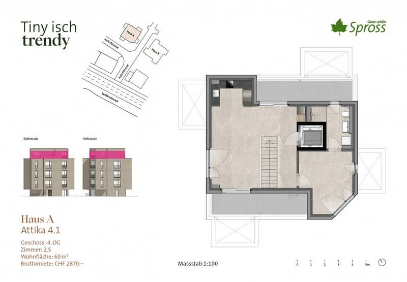 Atika 4.1: ground floor, living room, kitchen, bedroom, bathroom, hallway