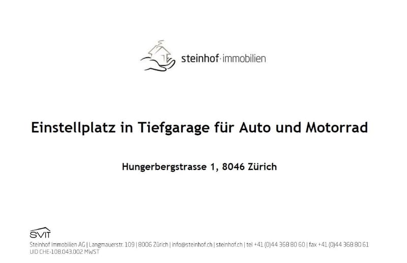 Einstellplatz in Tiefgarage für ein Auto und Motorrad in Zürich-Affoltern (1)