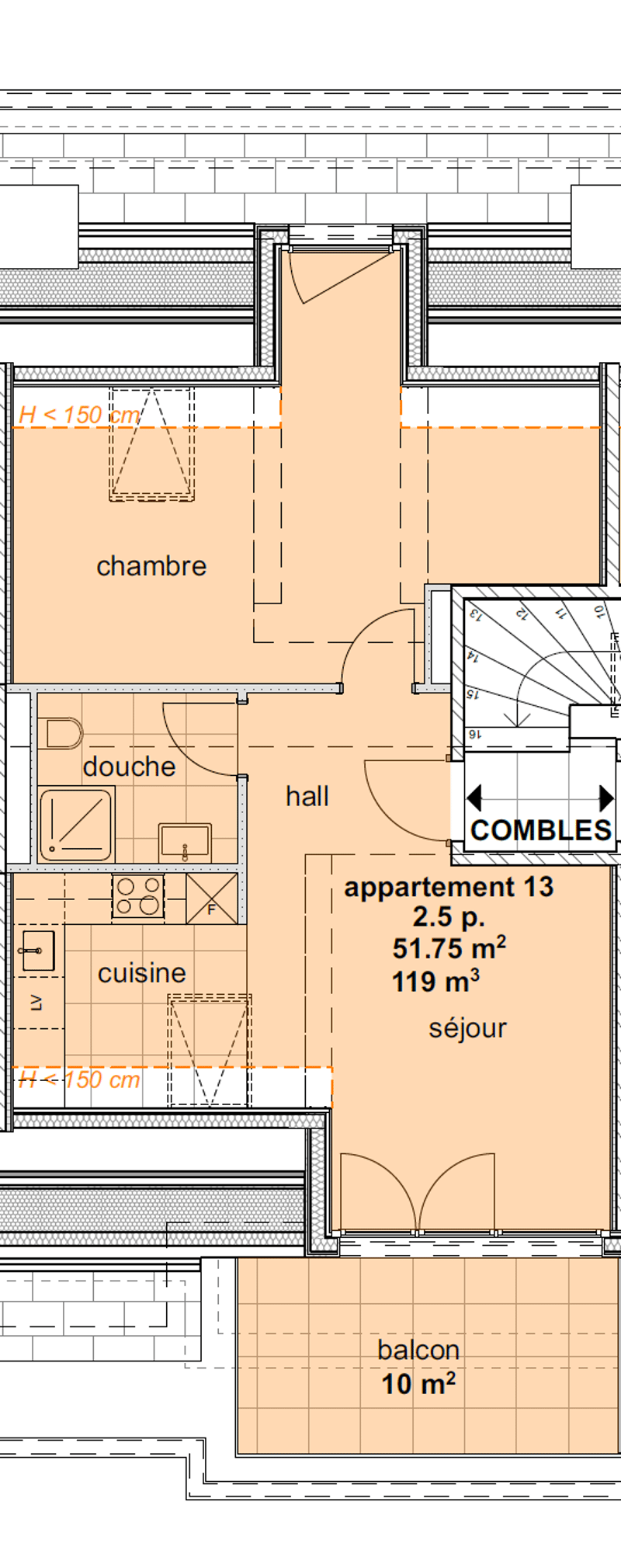 Appartements neufs de 1.5 pièces aux combles (3ème étage) - (Sud centre) (2)