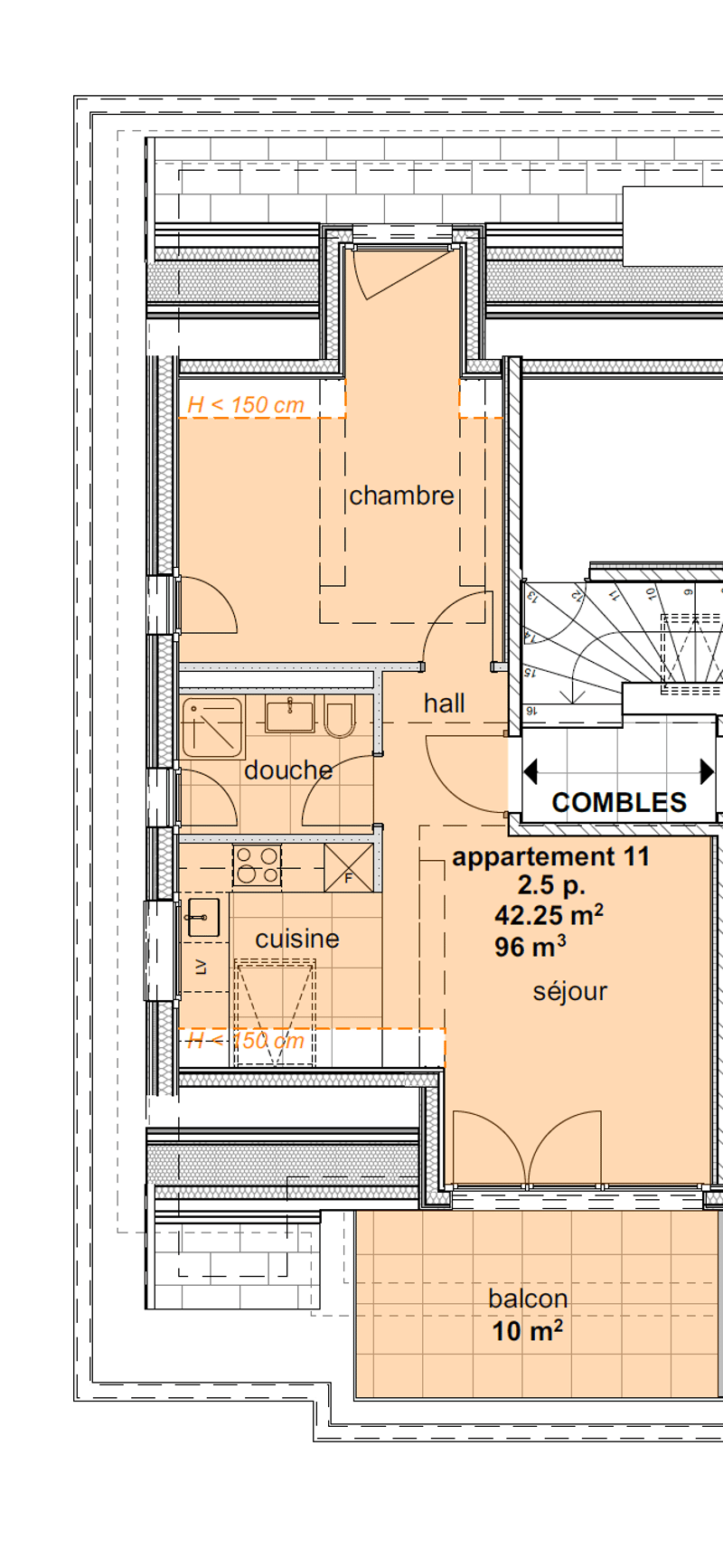 Appartements neufs de 1.5 pièces aux combles (3ème étage) - (nord) (2)