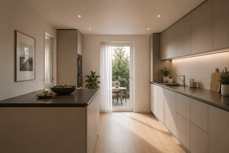 Moderne Küche mit direktem Gartenzugang
