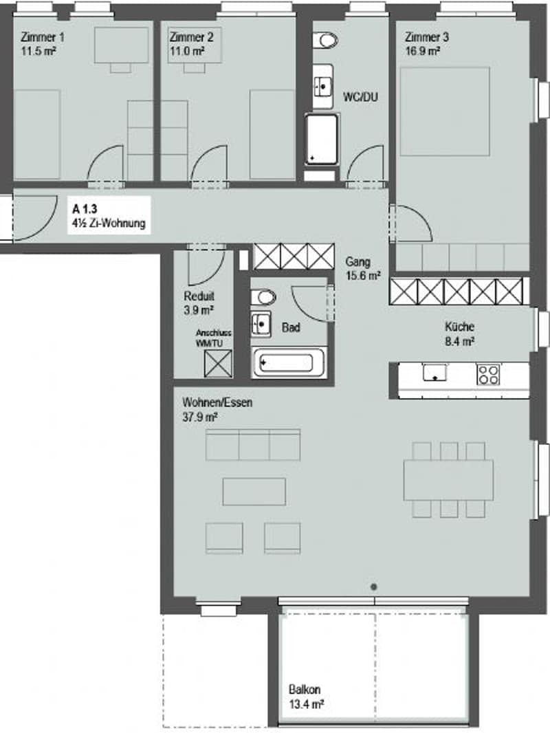 Grundriss - 4.5 Zimmer-Wohnung