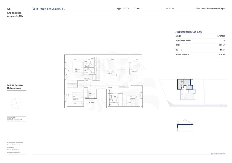 Appartement 5P au 1er étage, 11, route des Jurêts à Choulex (13)