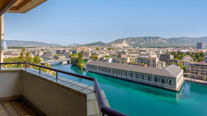 Vue dégagée sur le Rhône, la ville et les montagnes