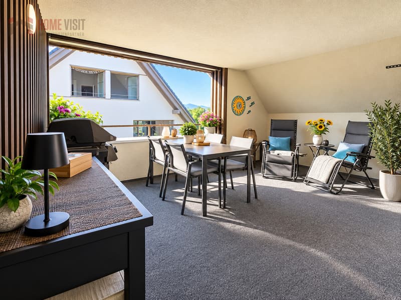 Helle moderne Dachterrasse mit Sitzbereich