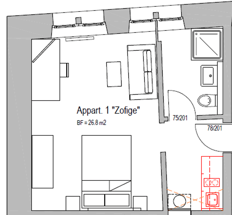 3 bedrooms, living room, kitchen, bathroom, balcony