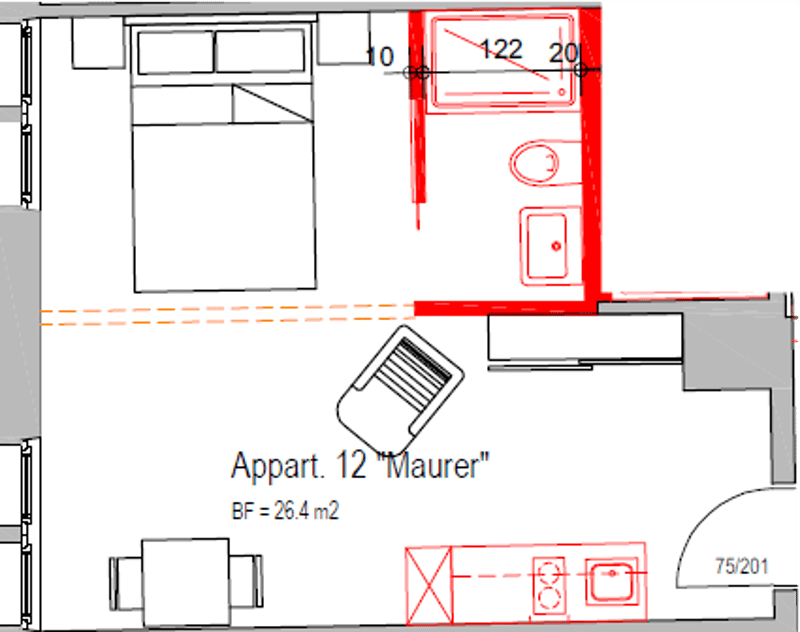 living room, kitchen, bedroom, bathroom, balcony