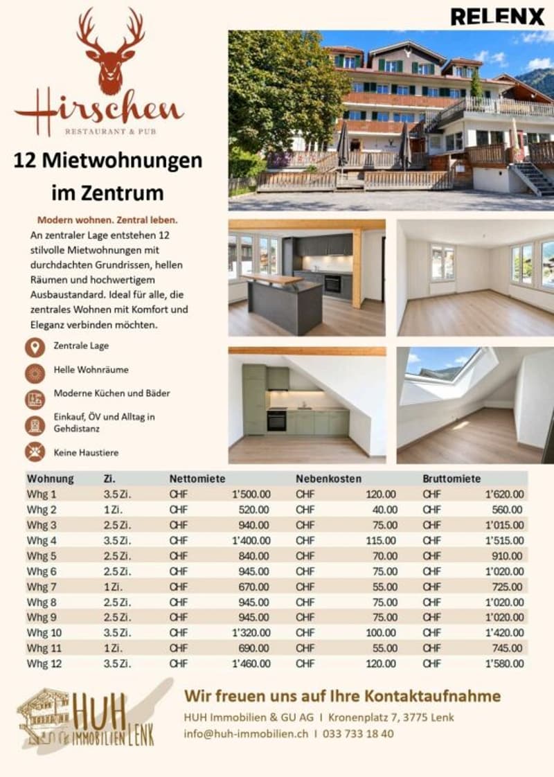 DM 138 Hirschen 12 Mietwohnungen vom Studio bis zur 3.5 Zimmerwohnung (2)