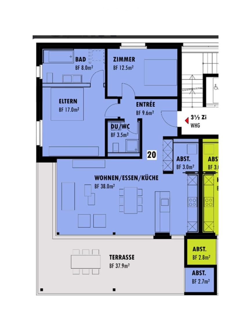 3.5 Zimmer, 104 m2, Parterrewohnung (2)