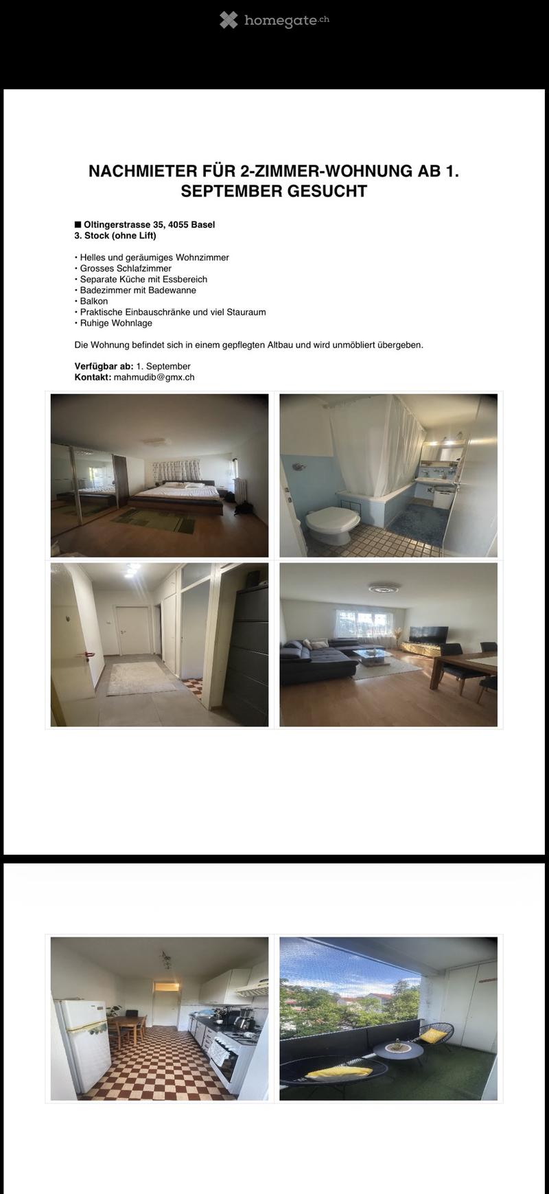Nachmieter für 2 zimmer-wohnung ab 1 September (1)