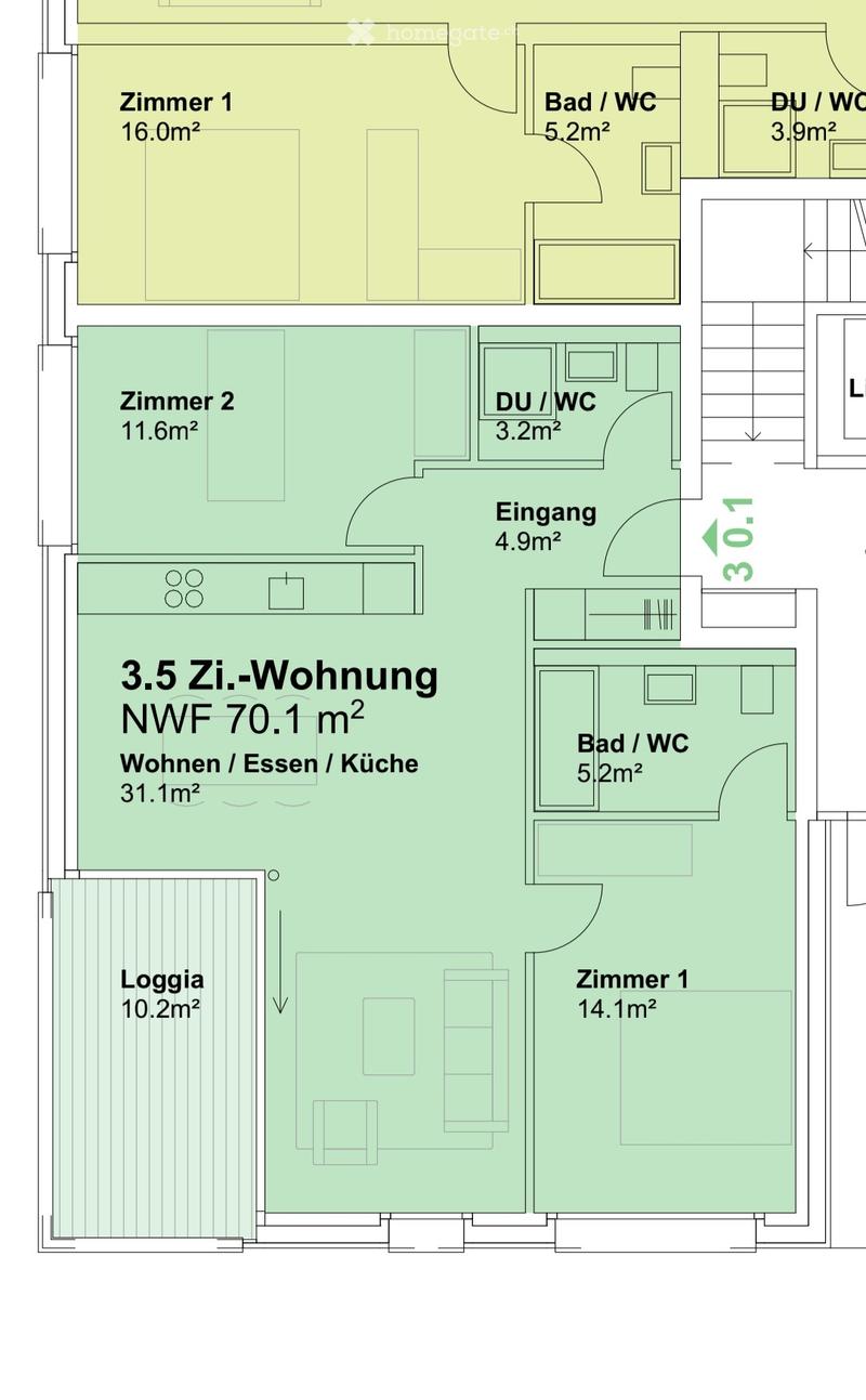 Moderne 3 ½ Neubau Wohnung mit Loggia (3)