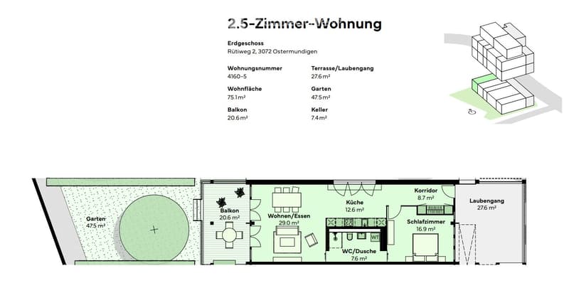 2.5 Zimmer Wohnung - Veranda, Terrasse, Gartenplatz (5)