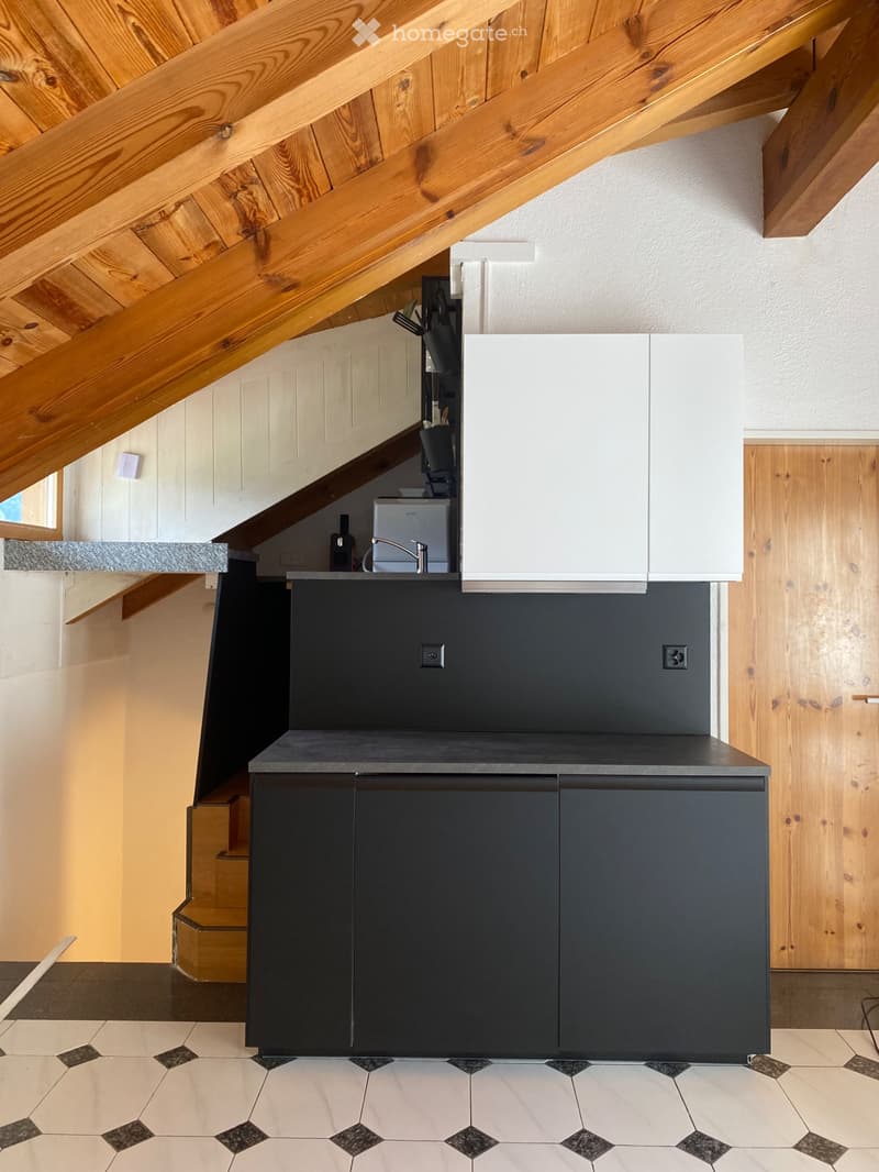 Möblierte Dachwohnung mit sonnigem Balkon und Sichtbalken (2)