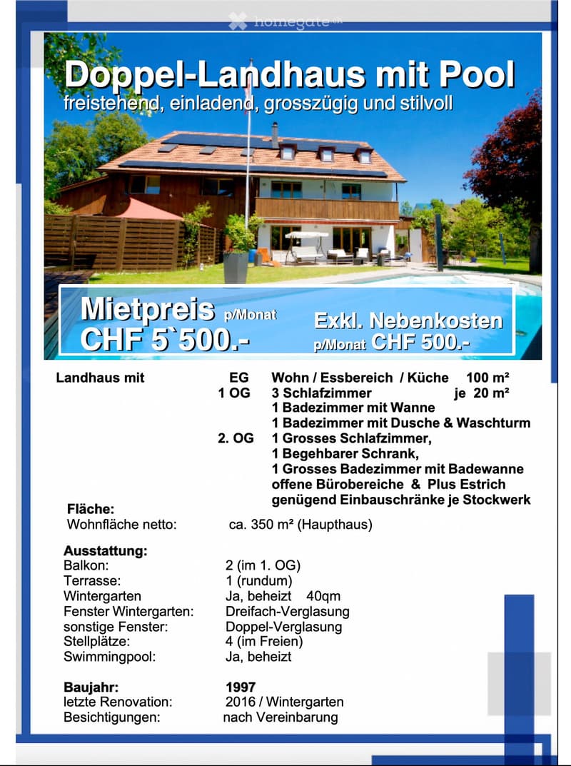 Haus zur Miete (Hausteil rechts 350qm Wohnfläche/Pool (1)