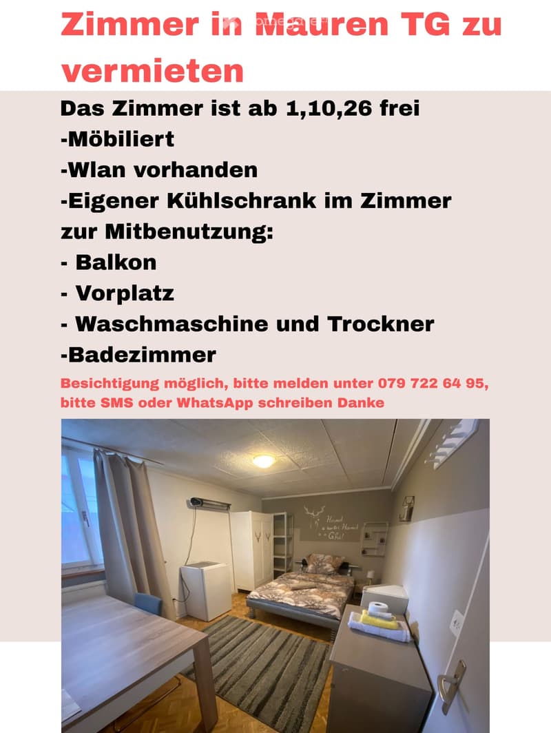 Möbliertes Zimmer ab 1, 10, 26 FREI Mauren TG (2)