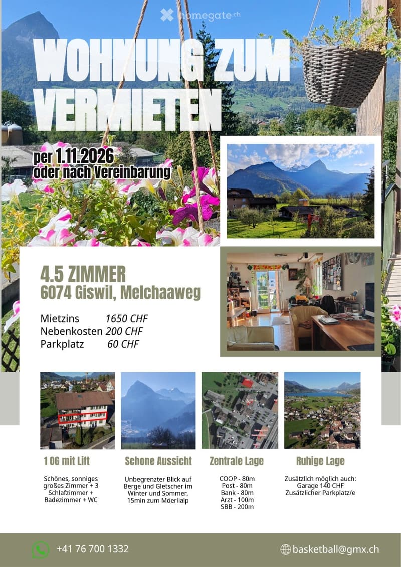 4,5 Zimmer Wohnung zentrale LageGiswil, traumhafte Bergsicht (1)